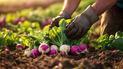 Fototapeta premium Vibrant Turnip Harvest: Fresh from the Farm