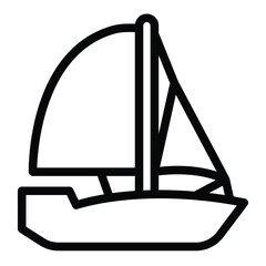 Yacht ship with raised sails line icon, tropical voyage concept. Vector graphics. Sailboat, water transport sign on white background, style for mobile or design.