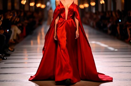 Top model walking on a fashion runway