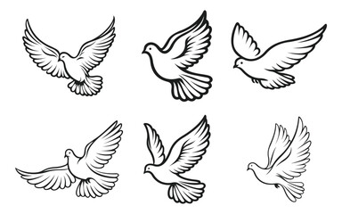 Peace Dove Silhouettes Vector Illustration.  vector, fly, freedom, hope, wings, animal