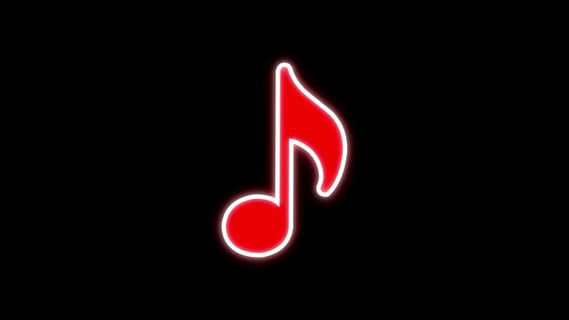 Neon music icon concept. neon glowing single musical note icon abstract design on black background.