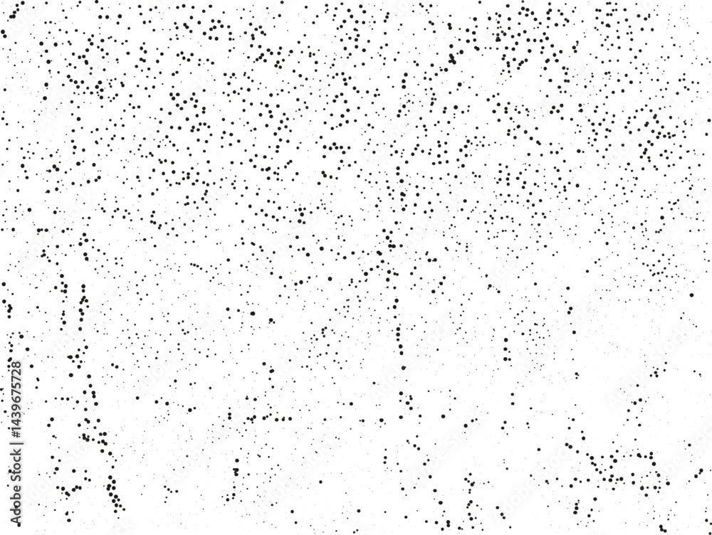 Poster Grainy stains vector texture. Grunge dotted background. Black rough splash repeating pattern. Dirty grain noise overlay with drops, specks, spots, gravel
