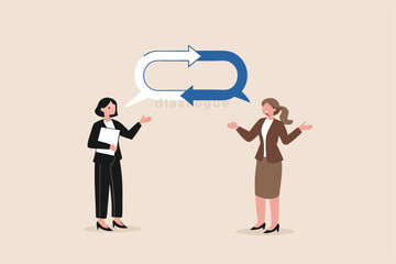 Obraz premium AListen to team feedback to improve work quality, communication skill or client relationship, ask and answer question for idea development concept, cheerful businesswomen share feedback 