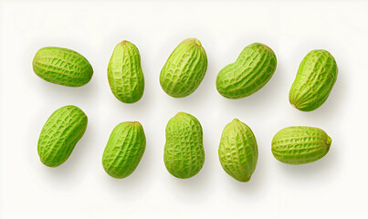 Fresh Green Nuts Shelled and Unshelled in Various States of Ripeness