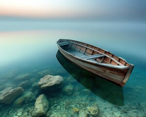 Fototapeta premium Wooden boat in clear water
