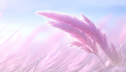 Obraz premium Soft pink fluffy grass, delicate floral background, a dreamy, summery, and enchanting nature scene.