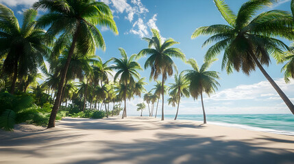 Obraz premium Serene Tropical Beach: Palm Trees White Sand and Azure Ocean
