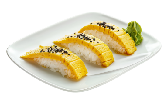 Layered Egg Omelette Sushi Isolated On White Background.