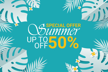 Obraz premium Summer Special Offer - Up to 50% Off Tropical Sale Banner