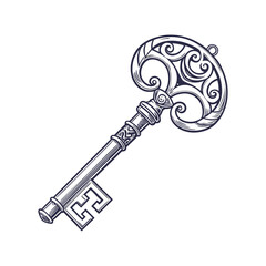 Vintage Ornamental Key with Heart Shape Design .