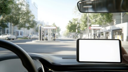 Car Navigation System Mockup Display Screen, Driving in City car driving navigation smartphone city