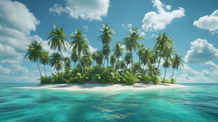 Obraz premium Tranquil Tropical Island Getaway: Palm Trees White Sand Beach and Azure Waters