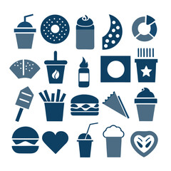 Monochrome Fast-Food Icons White Background Silhouettes.