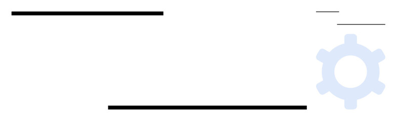Minimal lines and gear outline suggest processes, efficiency, connection, and mechanics. Ideal for technology, engineering, workflow, optimization innovation business problem-solving. Flat simple