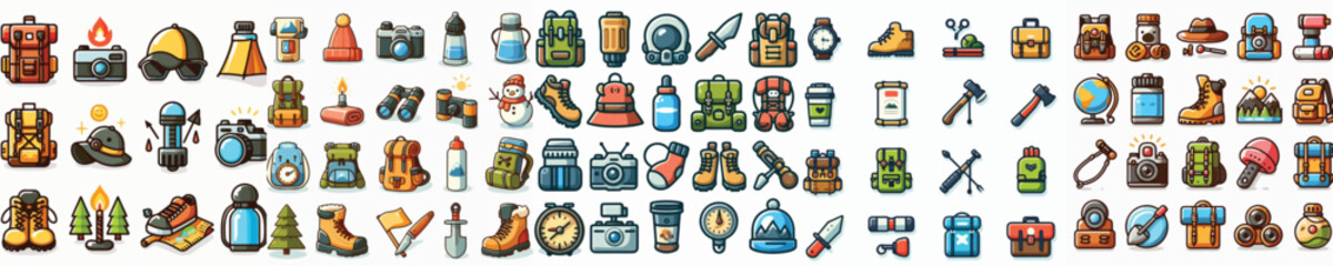 Vector set of mountain climbing equipment.
