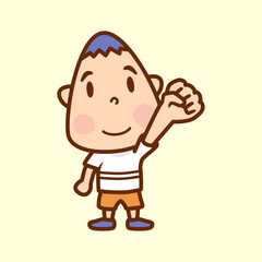 拳を握り手を上げる男の子のイラスト／じゃんけんのグー／Illustration of a boy raising his hand with a clenched fist