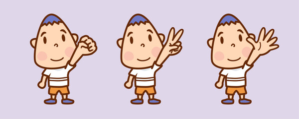 男の子のじゃんけんのグーチョキパー／イラストセット／Boys playing rock-paper-scissors