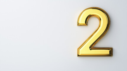 Fototapeta premium Gleaming golden number two on bright background, symbolizing celebration and achievement