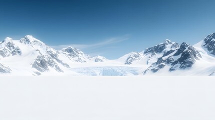 Majestic Glacier Landscape Snowy Mountains and Icy Plains under a Clear Blue Sky