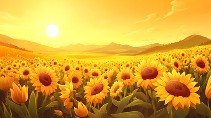 Obraz premium A Stunning Sunflower Field at Sunrise