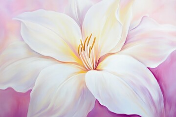 Obraz premium Close-up view of a delicate, painted lily.