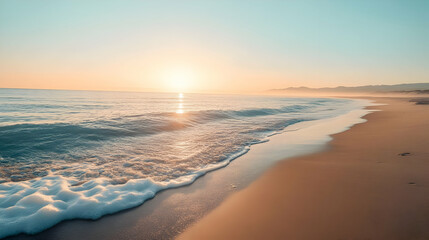 Obraz premium Serene Sunset on Sandy Beach: Coastal Landscape Photography