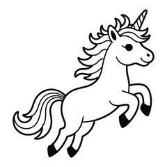Fototapeta premium Rainbow Unicorn Doodle funny, Silhouette, Vector, Icon, Logo, White Background.