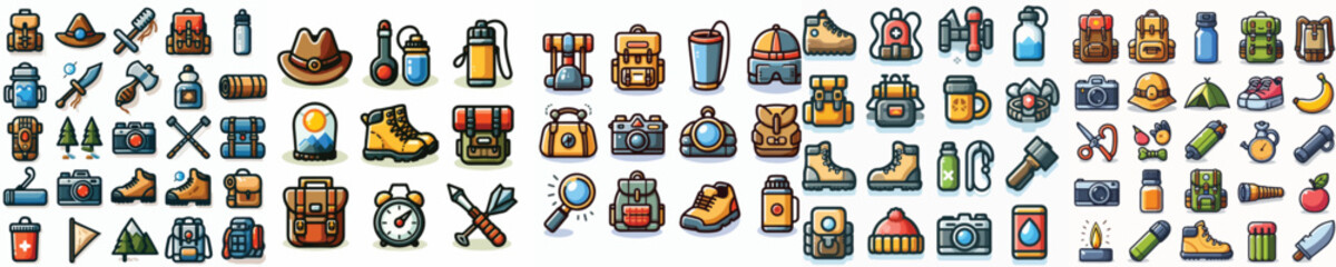 Vector set of mountain climbing equipment.