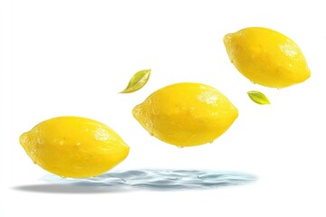 Fresh lemons levitating over water