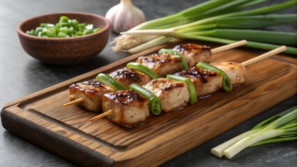 Grilled Japanese Kushiyaki Skewers with Fresh Scallions