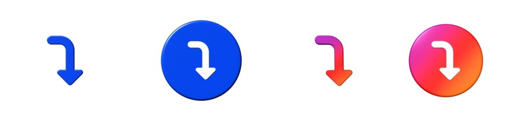 arrow bend right down interface essential 3D icon