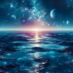 Icy alien lakes reflecting stars
