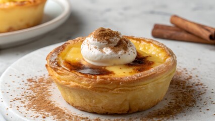 Traditional Portuguese Pastel de Nata with Cinnamon Dust
