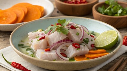 Refreshing Peruvian Ceviche with Sweet Potato Garnish