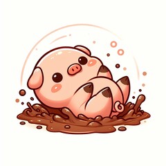 cute chinesse illustration of Baby earth Pig isolated on white background
