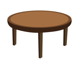 Round wooden coffee table with four sturdy legs on a white background
