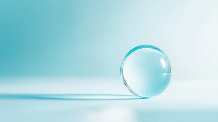 Glass sphere on soft blue surface