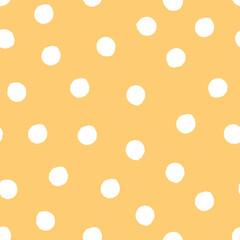 White Hand Drawn Polka Dot Pattern, Light Yellow Background, Abstract Design
