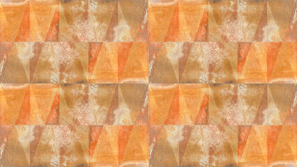 Old brown orange rusty vintage worn shabby patchwork triangular triangles motif tiles stone...