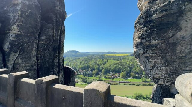 elbe sandstone mountains with elbe bastei area bridge in saxon switzerland 4k