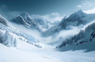 Snowy Mountain Ski Resort in Winter