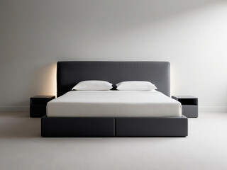 king-size bed with a sturdy base and a lengthy headboard