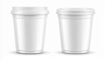 Two Blank White Plastic Cups with Lids Perfect for Mockups Disposable Food Containers