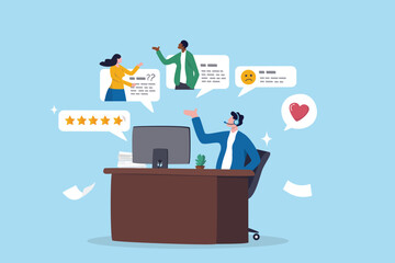 Customer service help solving problem, advice helpline or call center to support customer, operator to communicate with client provide solution, customer support staff help solving customer problems.