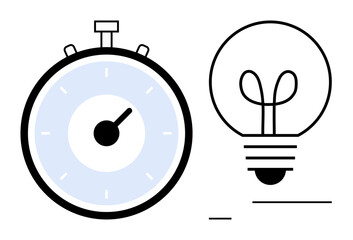 Stopwatch and light bulb side by side, symbolizing efficiency, brainstorming, productivity, and innovation. Ideal for creativity, time management, strategy, efficiency planning startups business