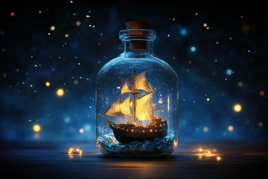 Miniature ship in a glass bottle
