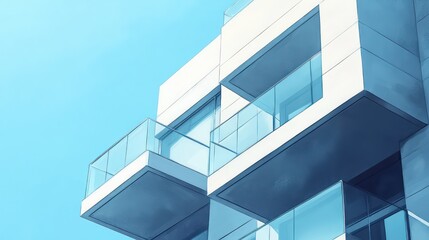 Minimalist architecture ascends against clear blue sky