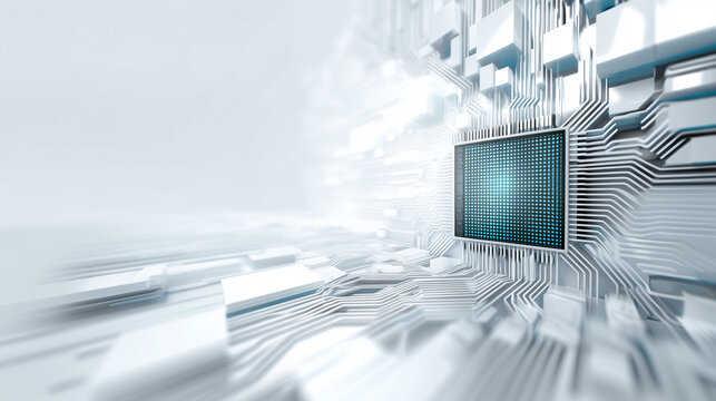 Futuristic monitor with data streams, AI information technology concept, digital illustration