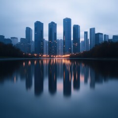 Fototapeta premium City buildings reflected in water