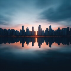 Fototapeta premium City skyline at dawn reflection